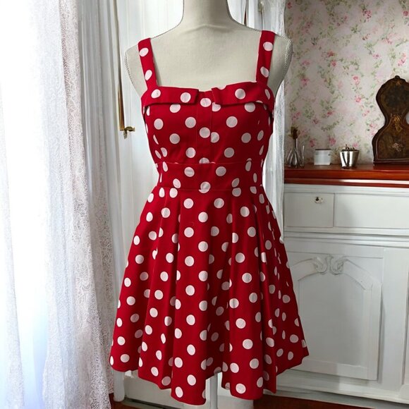 LXIA‎ Rockabilly Pinup Red Polka Dot Sleeveless Fit & Flare Dress  Suze Large - Picture 1 of 11